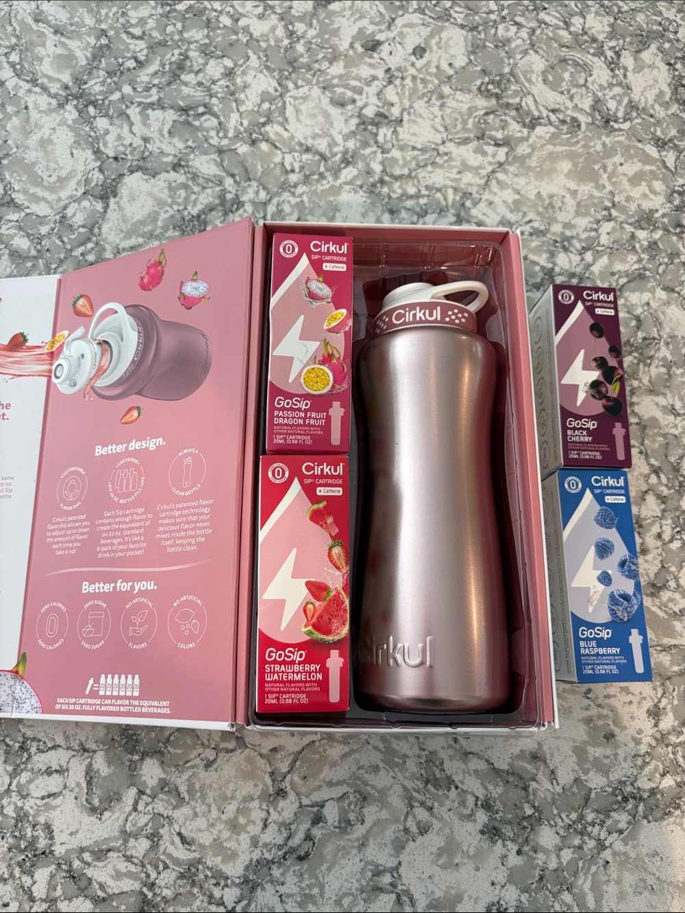 Cirkul Metallic Rose Pink Water Bottle with GoSip Flavor Cartridges